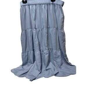 Women's Long Flowy Maxi Skirt Blue Denim Like Size XL, New w/ Elastic Waistband